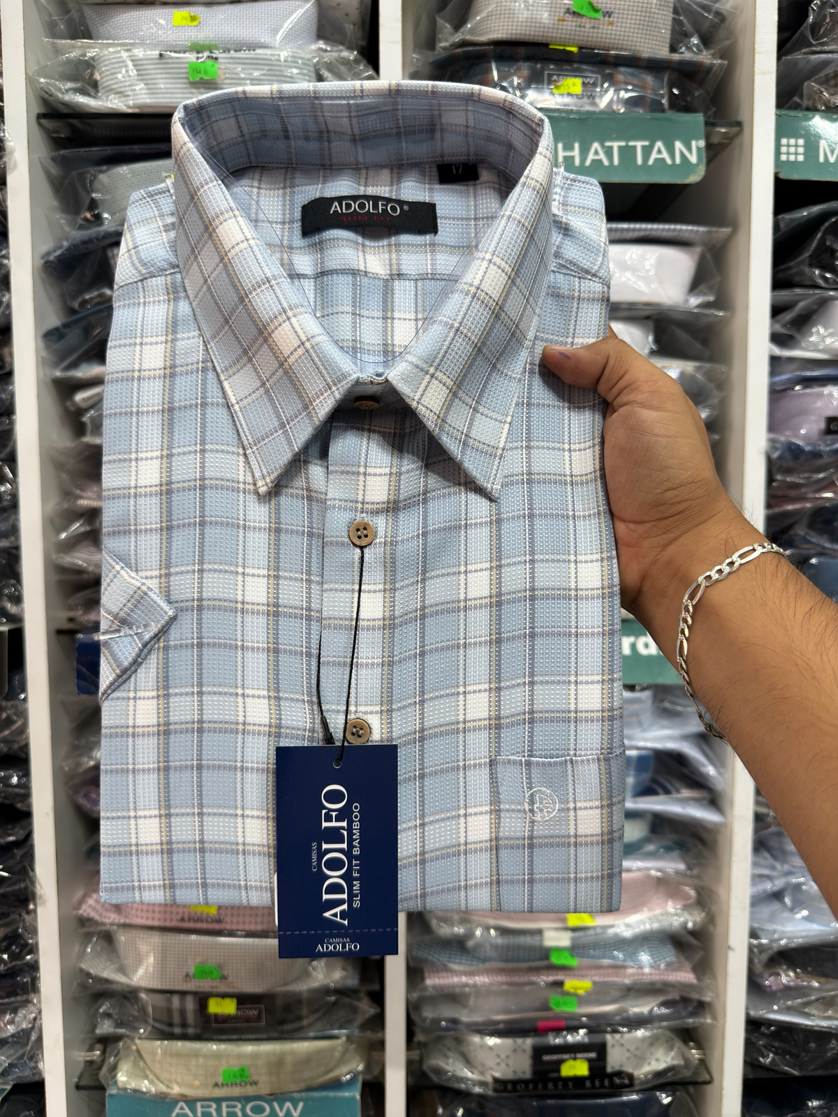 CAMISA ADOLFO CUADROS CASUAL POLY BAMBÚ|302